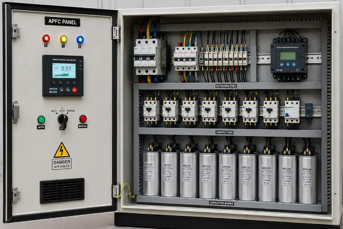 APFC panel with capacitor banks and controller