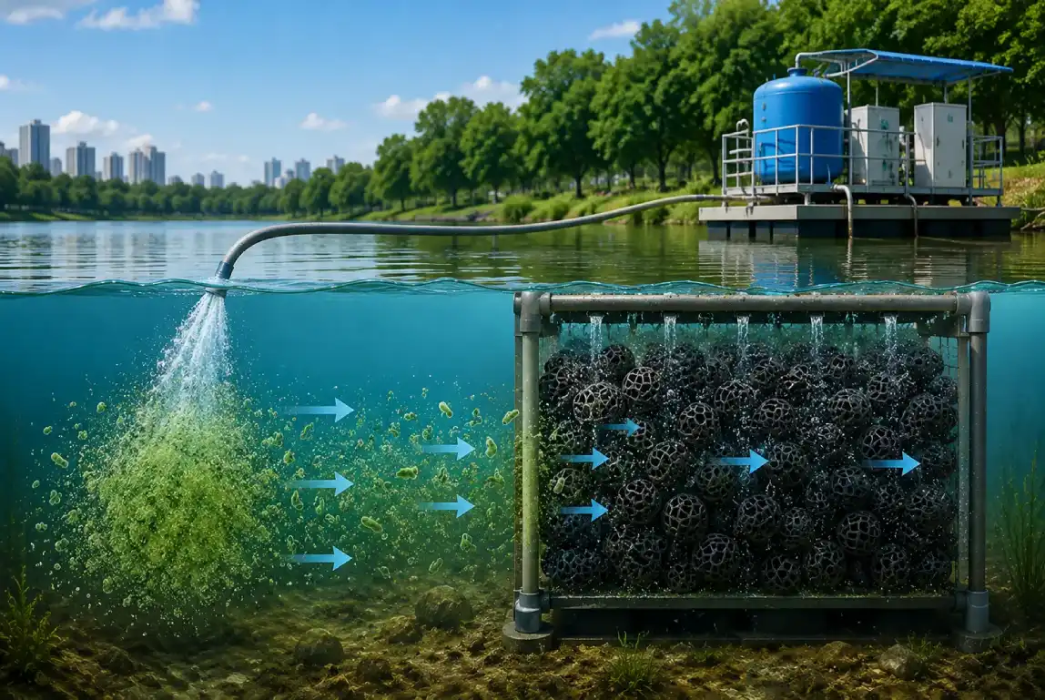 Bio remediation dosing and bio media contact zone