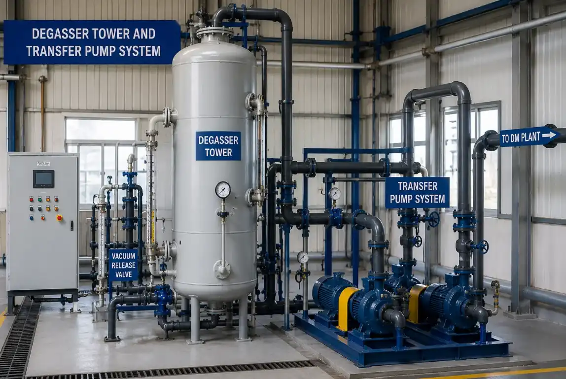 Degasser tower and transfer pump system