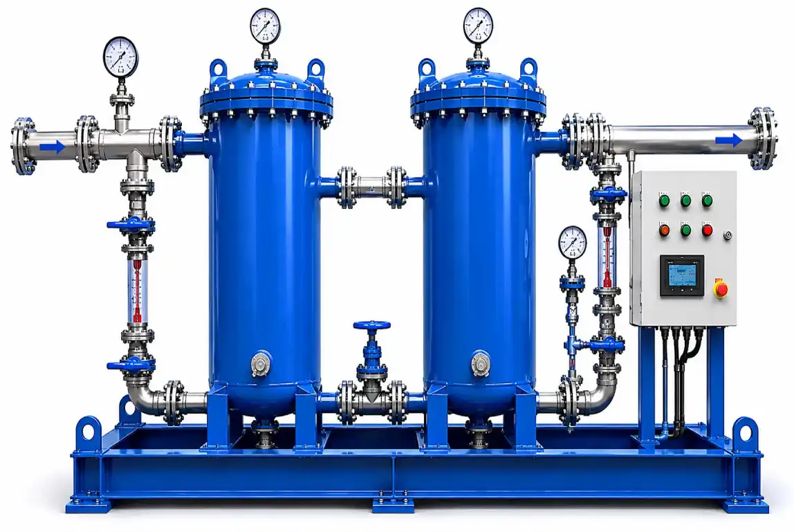 Powdered resin precoat filter or corrosion product removal stage