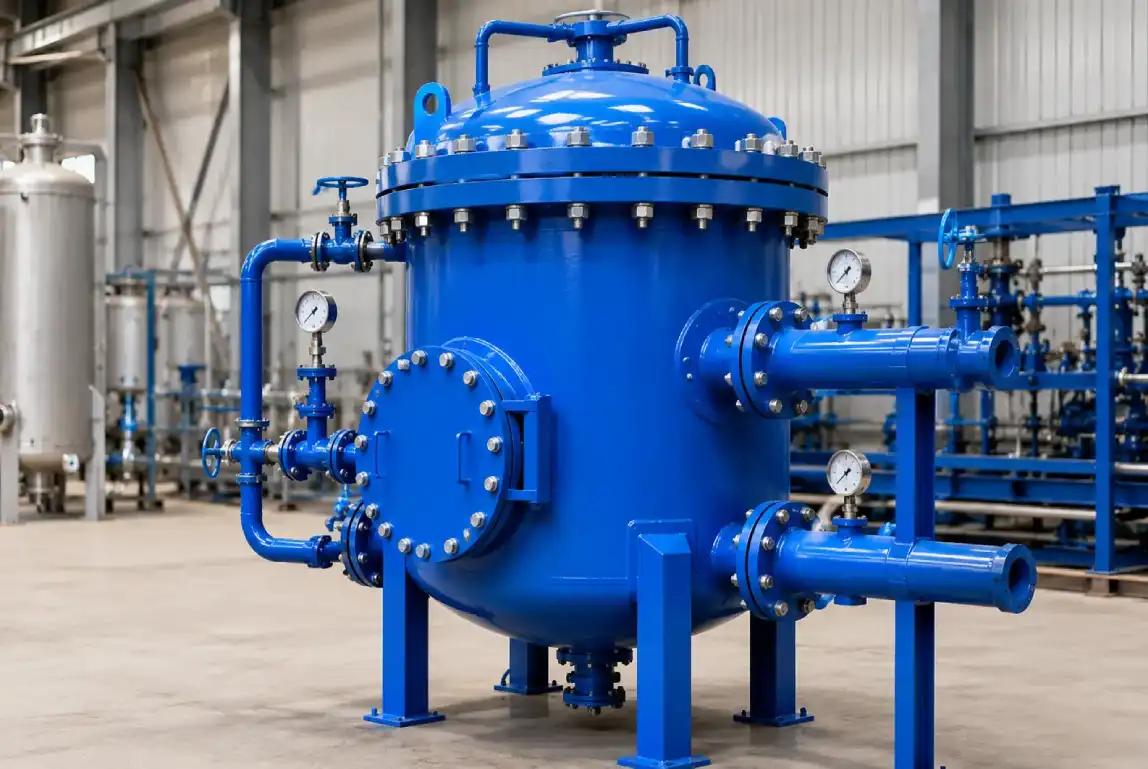 Pressure filter vessel with manway and internals