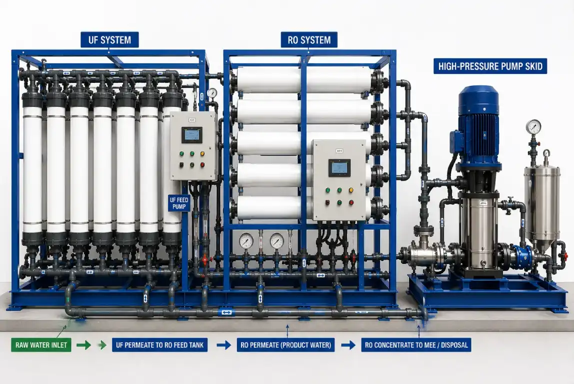 UF/RO membrane recovery and high-pressure pump skid
